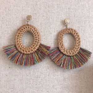 Multicolor fringe and rattan earrings